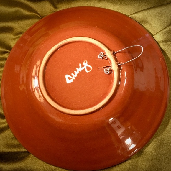 REDWARE GLAZED FOLKART TERRACOTTA BOWL WALL PLATE - Picture 4 of 9